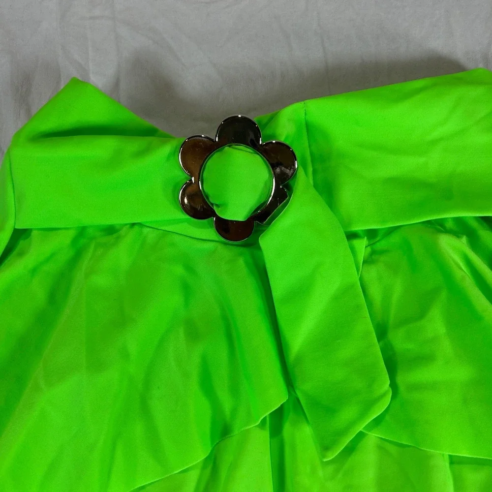 Latin Angel VTG Neon Green Ruffle Mini Skirt Swim Cover Up Made in Brazil Size M